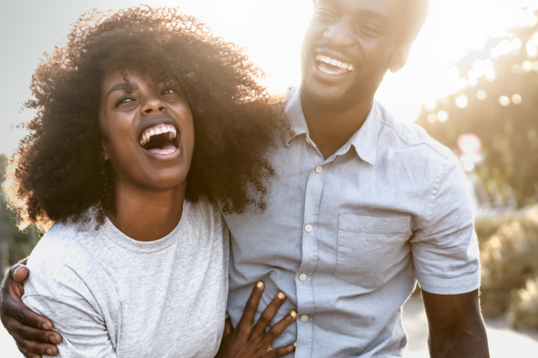 couple laughing together