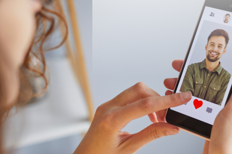 Woman searcing for match on online dating app