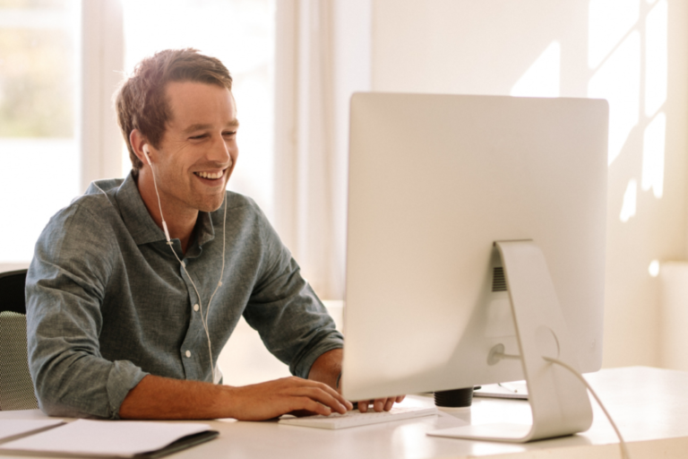 man on computer
