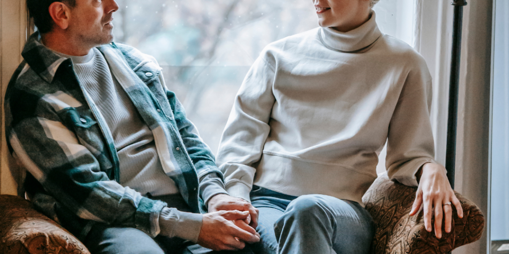 mature couple talking