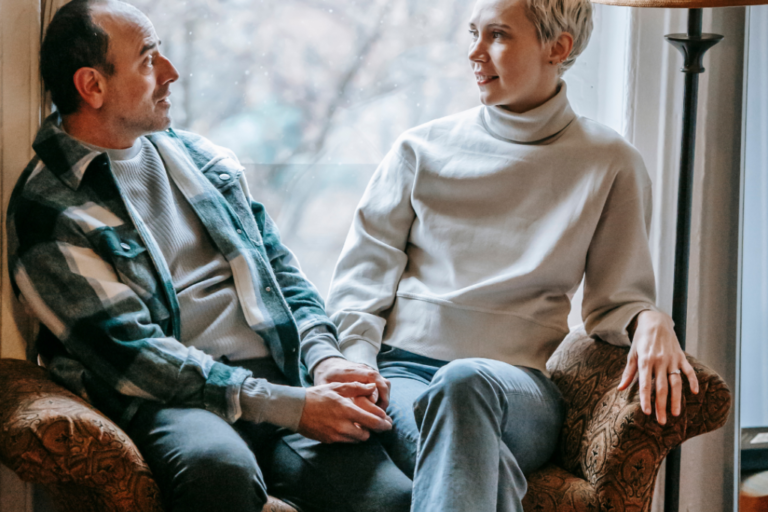 mature couple talking