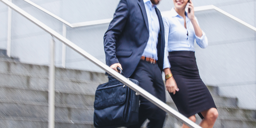 Couple dating (51) business minded couple walking down steps together