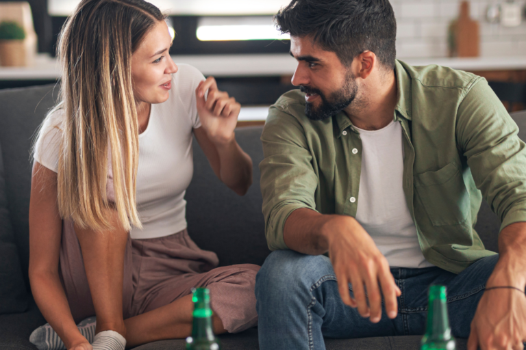 couple talking on the couch